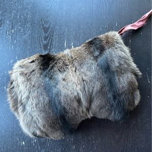 Vintage brown rabbit fur hand muffler, hand warmer